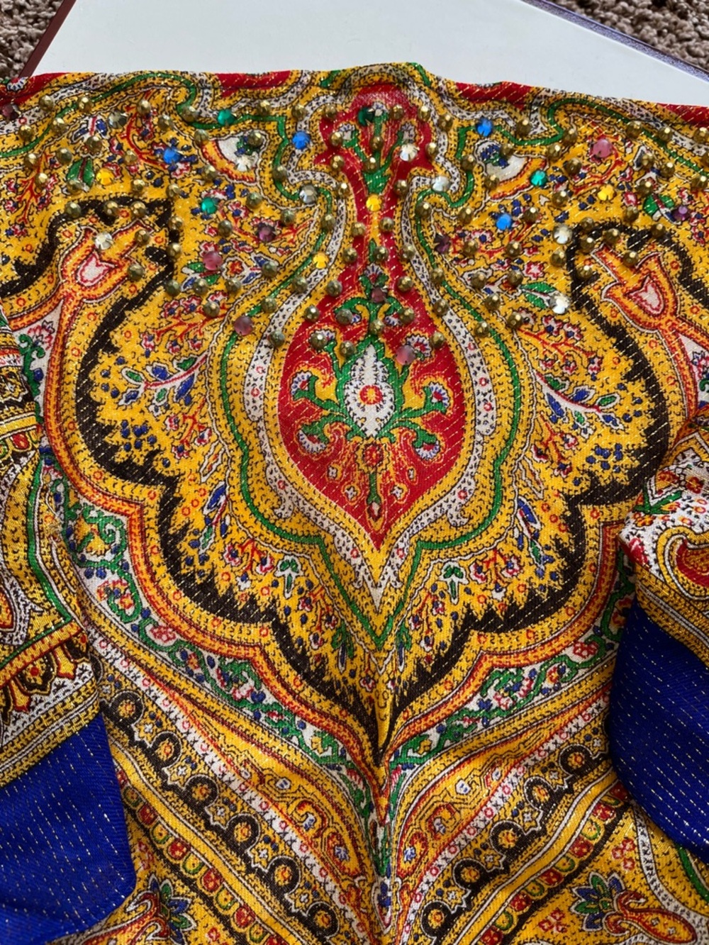 Vibrant Paisley Silk-Feel Scarf - Blue & Yellow - Picture 2 of 5